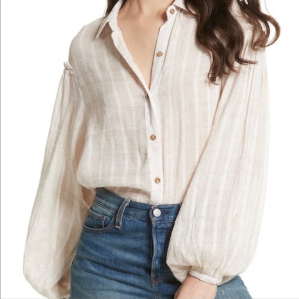 Free People Headed To The Highlands Blouse Top Button Up Gauze Size XS